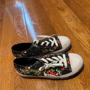 Ed Hardy Black and Red Graphic Sneakers